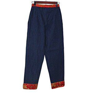 Vintage Starfire Asian Oriental Silk Print and Denim Pants Womens Blue Size 6
